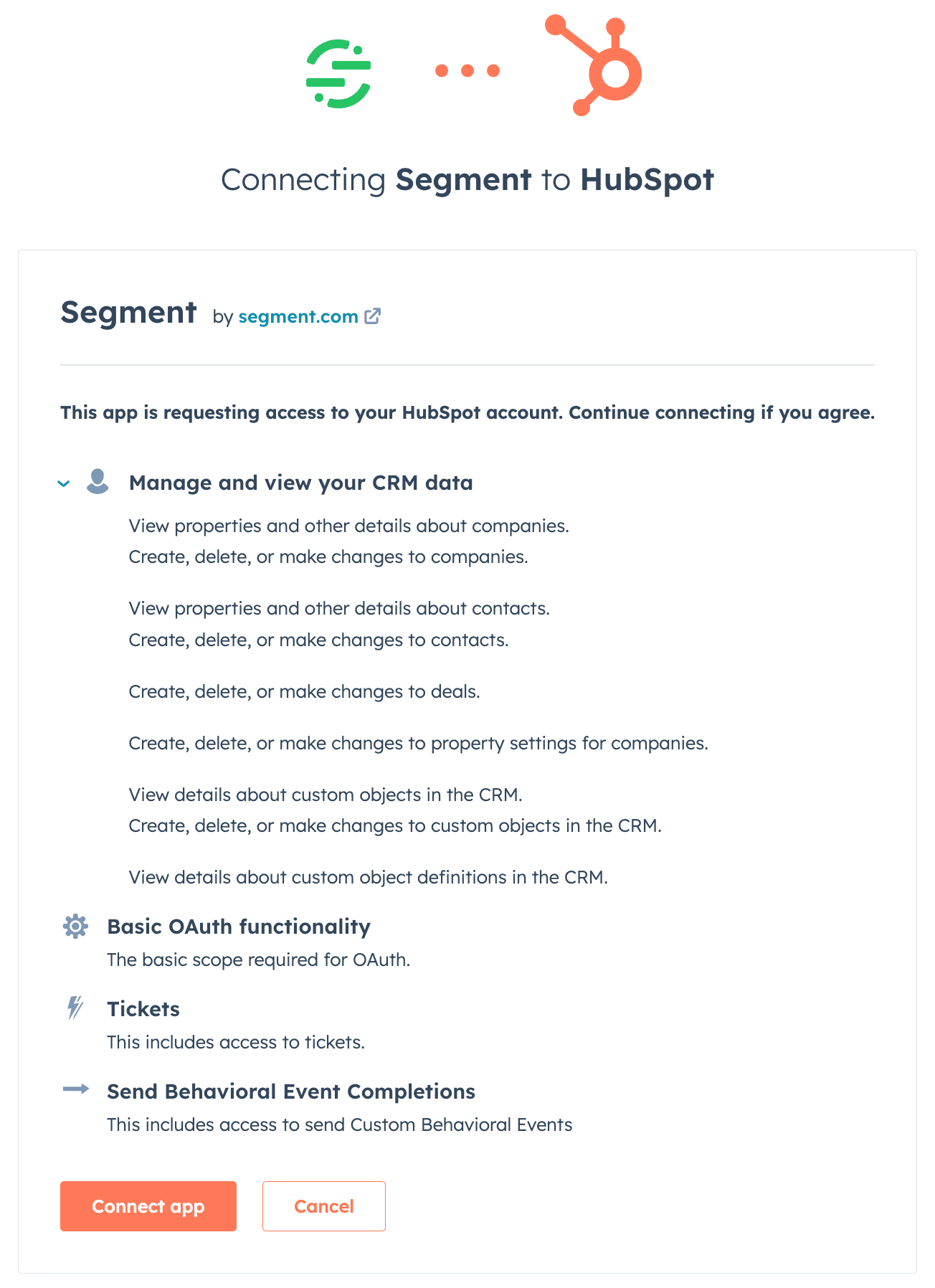 Hubspot Scope Approval Screen.