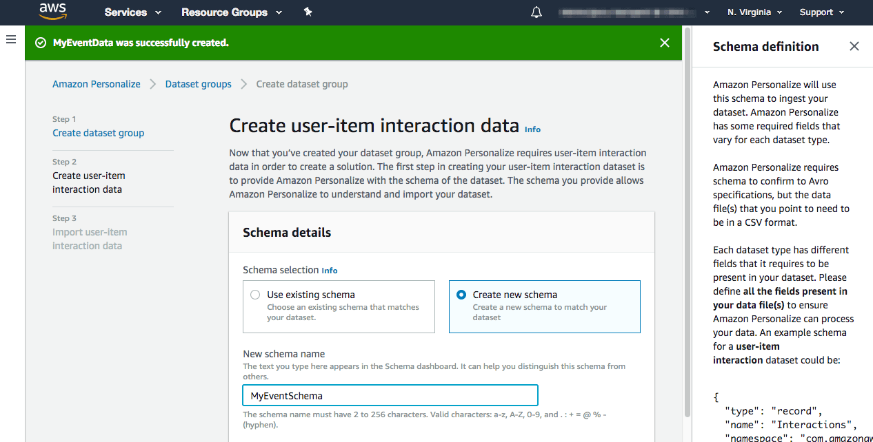 AWS Create new campaign page with campaign name 'segment-workshop-campaign' and solution 'MyEventSolution' selected.