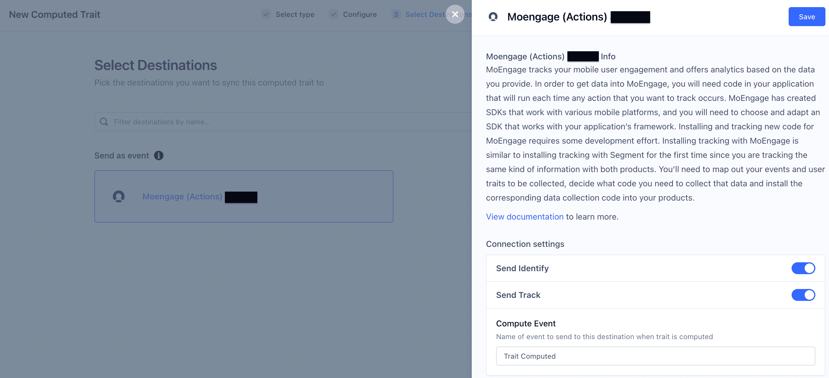 MoEngage (Actions) destination settings in Segment.