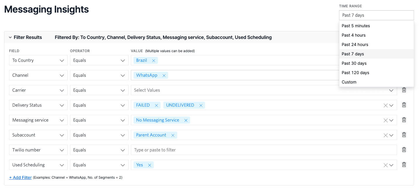 Messaging Insights Filters.