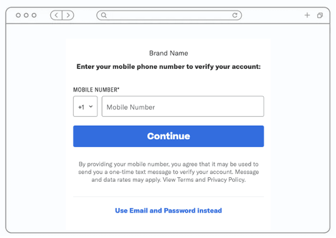 Compliant OTP request example - Enter phone number.