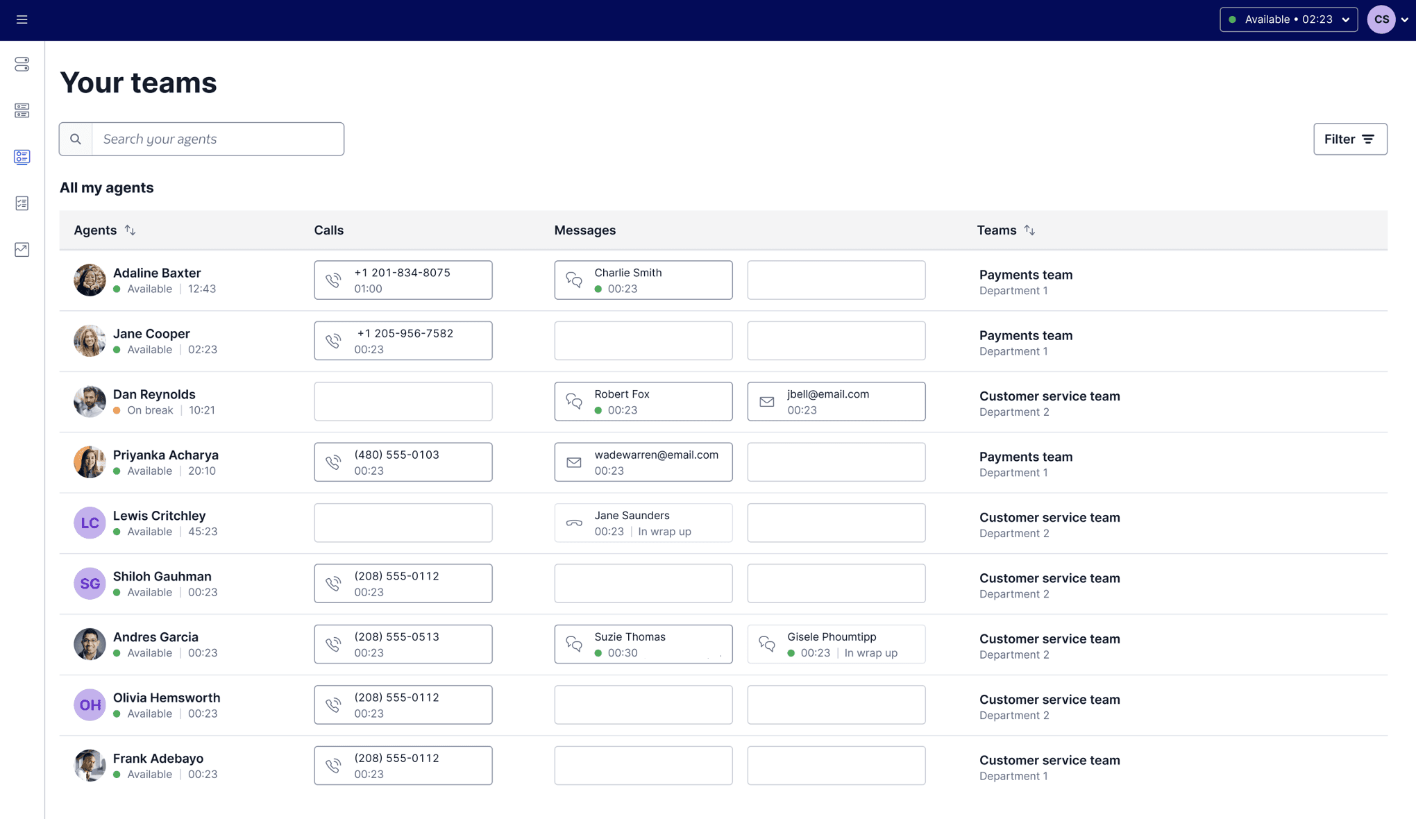 Teams page in Flex UI.