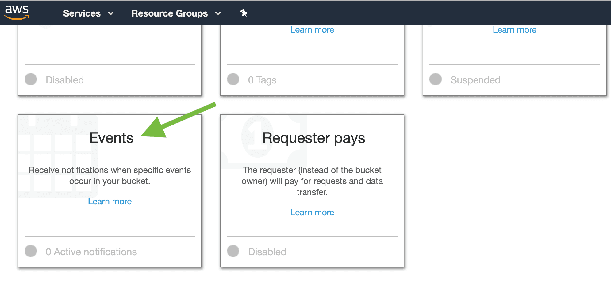 AWS Events section.