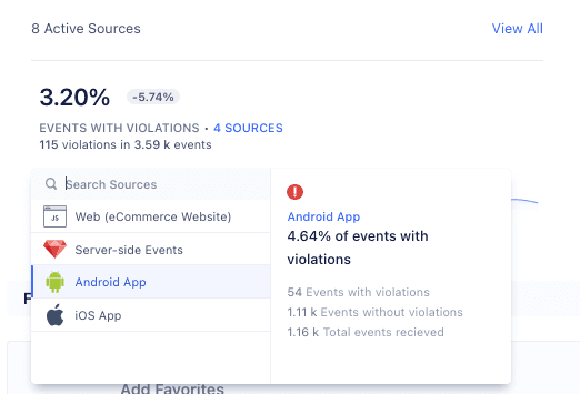 The Events with Violations tile.